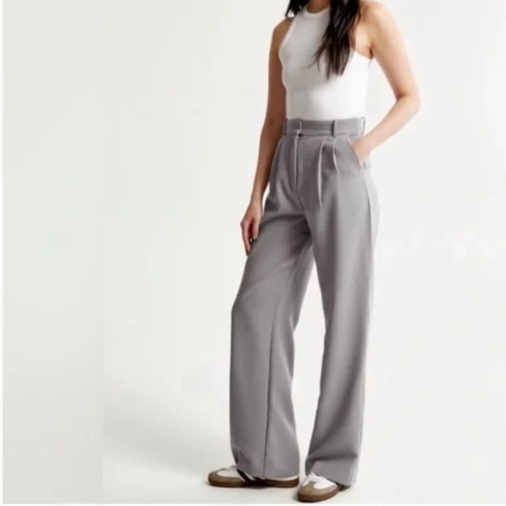 Abercrombie & Fitch Light Gray High-Waist Wide-Leg Trousers